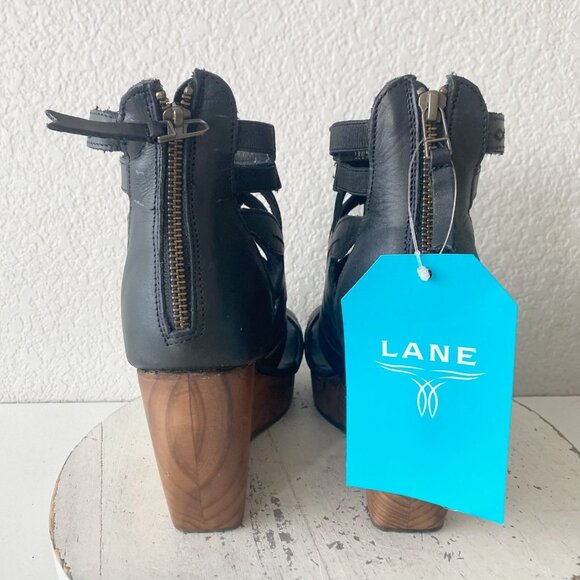 Lane Boots BECCA Womens Black Wedges 8.5 Western Sandals Cowgirl Wooden Heels - Picture 3 of 11
